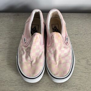 Vans Pink and Off White Checkered Slip-On Flats Size 7.5